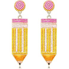 Teacher Earrings Beaded Pencil Earrings for Women Handmade Beaded Dangle Drop Earrings Back To Sc... | Amazon (US)