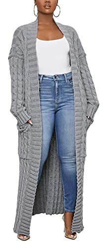 NRTHYE Women's Long Sleeve Open Front Cable Knit Long Cardigan Sweater with Pockets Loose Sweater Outwear Coats | Amazon (US)