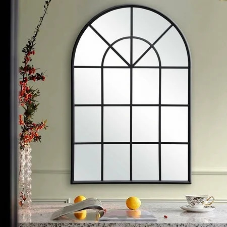 PARIS LOFT Arched Windowpane Metal Wall Mirror Black 28 W x 41.5 H | Walmart (US)