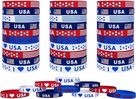 JAKADYUKS 40Pcs American Flag Silicone Bracelet USA Veterans Day Memorial Day Patriotic Party Wri... | Amazon (US)