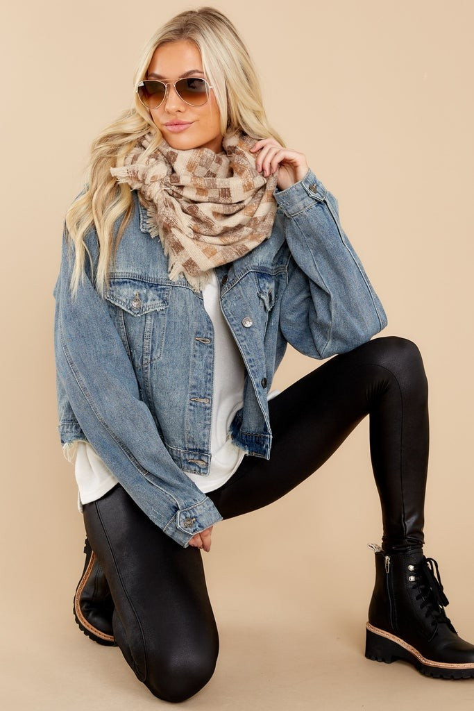 About Town Medium Wash Distressed Denim Jacket | Red Dress 