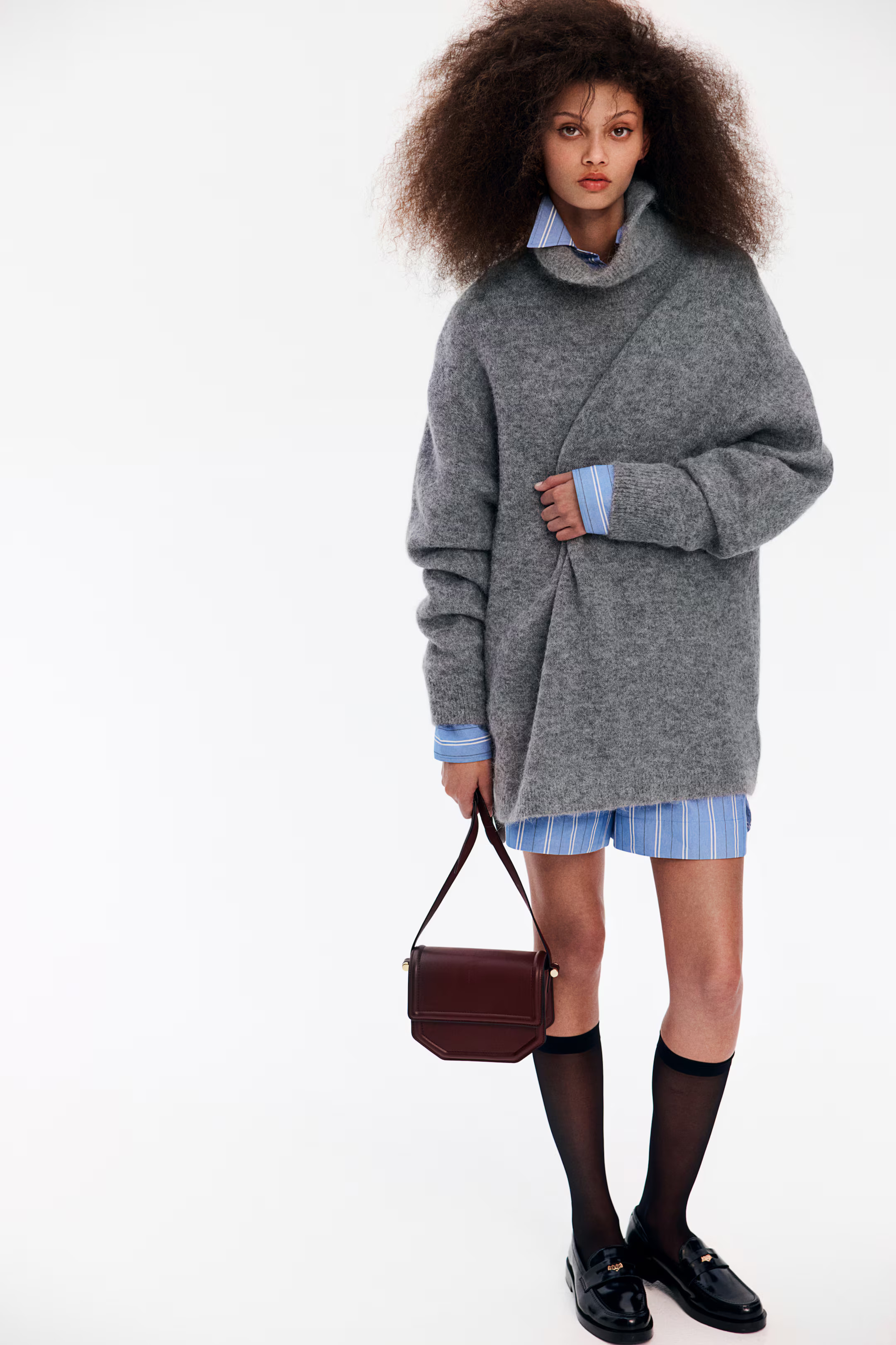 Alpaca-Blend Mock-Turtleneck Sweater - Gray melange - Ladies | H&M US | H&M (US + CA)