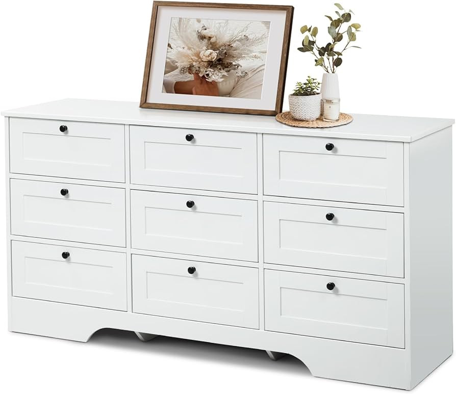 9 Drawer Dresser, White Long Dresser for Bedroom, Modern Wood Wide Dresser, Large Storage Chest o... | Amazon (US)