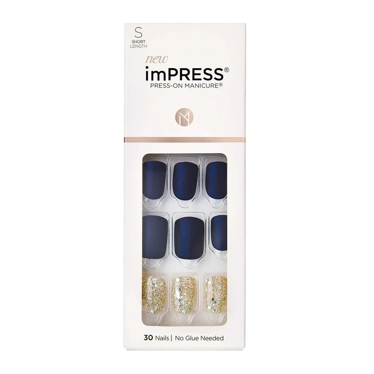 Kiss Impress Design Press On Nails Short, Wannabe Star, Blue, Squoval, 30 Count | Walmart (US)