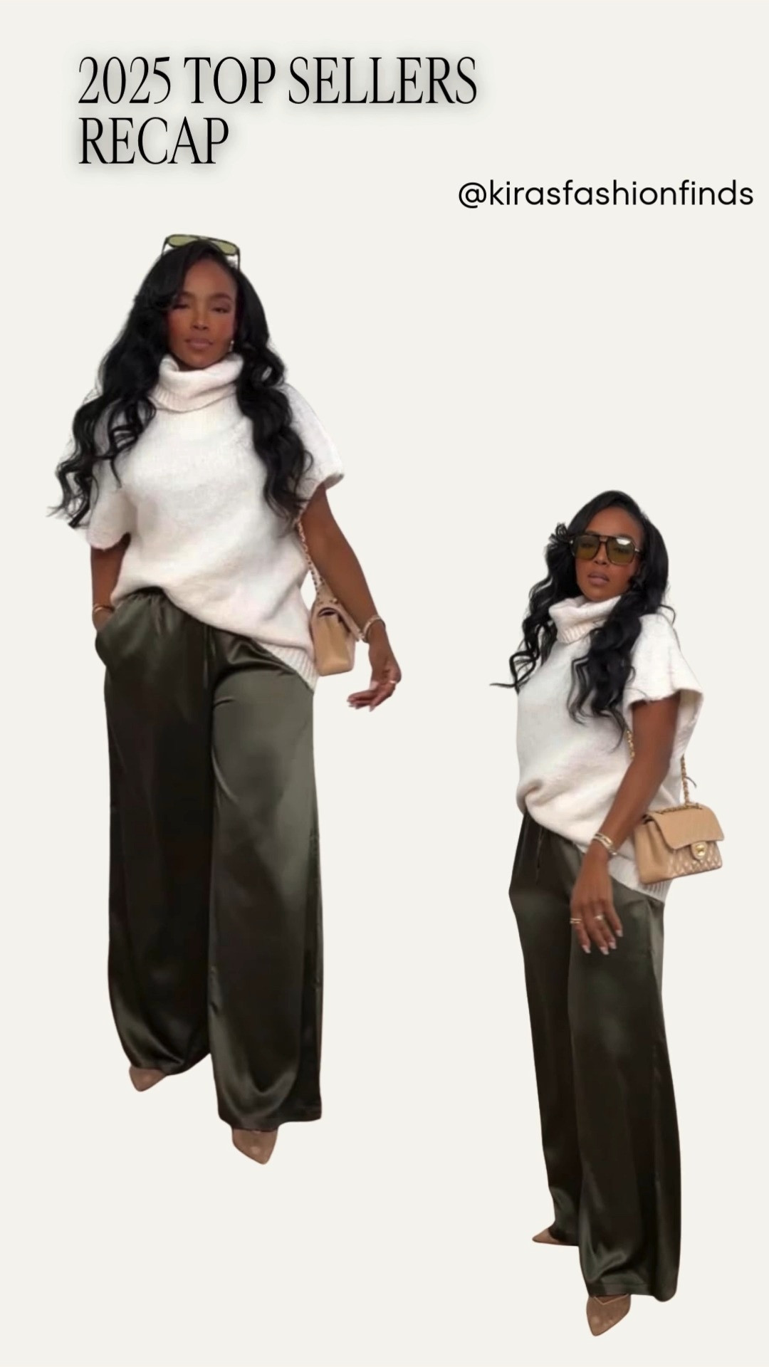 Cost-per-wear win ✨ This elevated neutral combo is one of those outfits you’ll keep reaching for season after season. A soft sleeveless turtleneck paired with fluid satin trousers creates an effortlessly polished look that works dressed up or down. Each piece styles multiple ways, making this a smart long-term shopping strategy where the cost per wear keeps dropping.

Perfect for workdays, lunch meetings, travel days, casual dinners, and everyday errands.

📏 Sizing: Sleeveless sweater size Small; Satin pants size Small  
📐 Measurements: 5'4", 138 lbs, 34D bust, 27" waist, 40" hips  

Save this post to revisit later — all items are linked for easy shopping.

Featuring elevated basics, neutral capsule wardrobe pieces, satin wide-leg pants, chic sleeveless sweaters, polished everyday outfits, and versatile staples designed for mixing and matching year-round.

Follow me on Instagram and YouTube @kirasfashionfinds