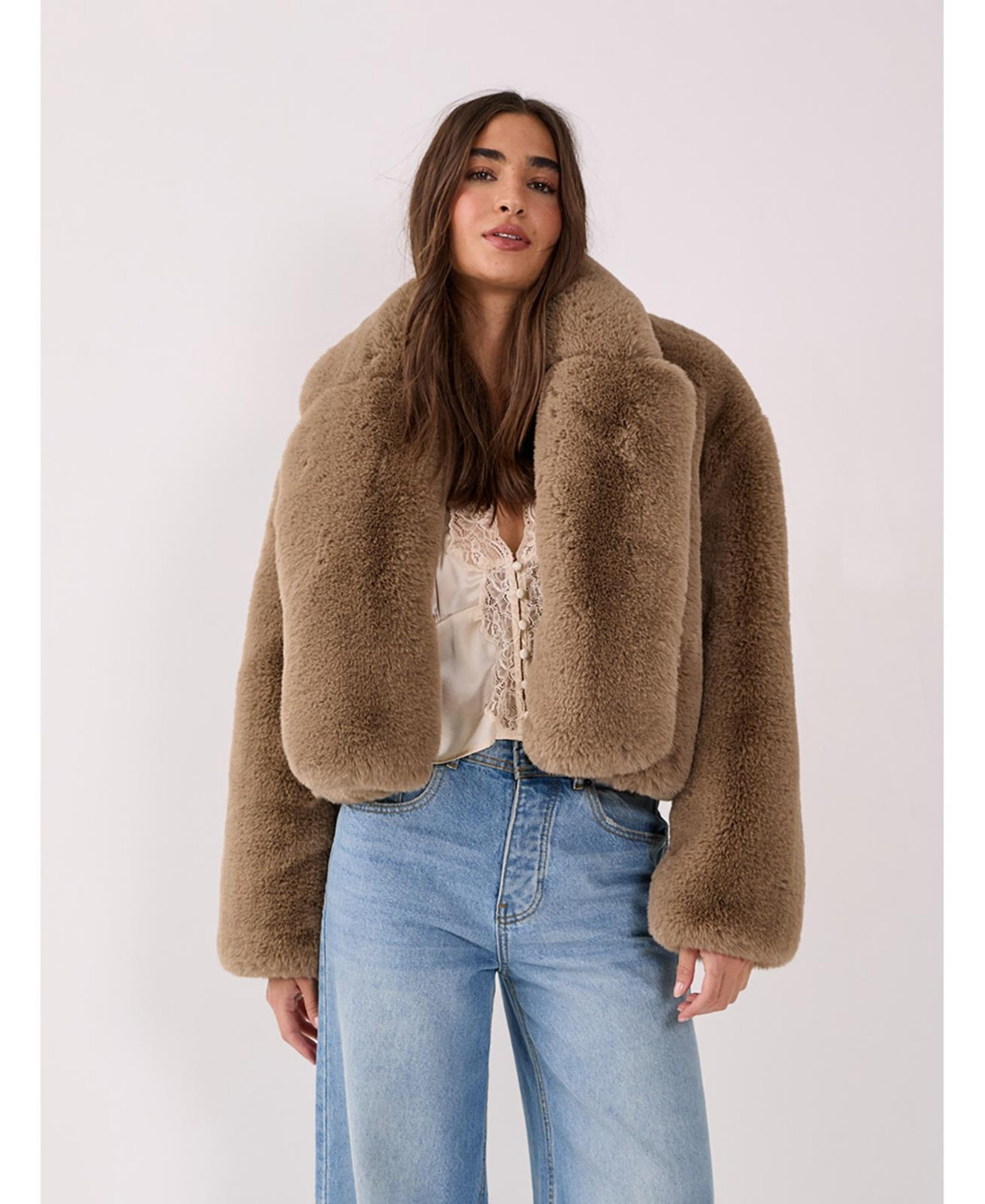 Nasty Gal Women's Cropped Collar Faux Fur Jacket - Mink | Macy's