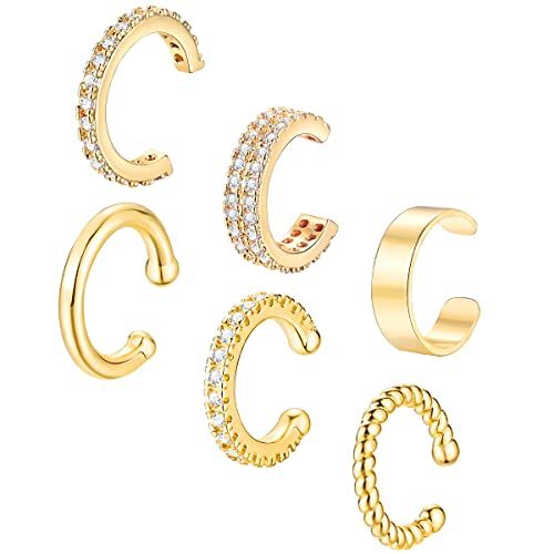 6Pcs Ear Cuff for Women 14K Gold Plated Cuff Earrings for Women Gold Ear Cuffs Non Pierced Ear Clips Cartilage Earring Women Jewelry (6Pcs Gold) | Amazon (US)