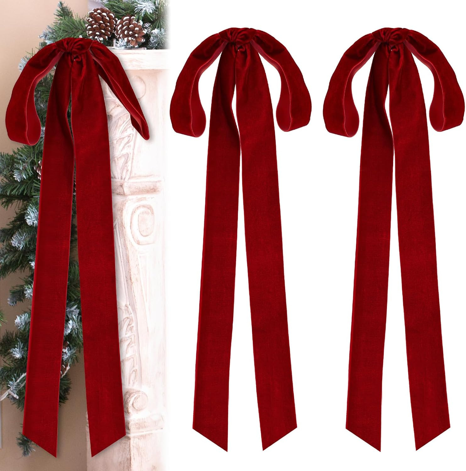 Velvet Christmas Bows 23.5 x 8.7 Inches Large Velvet Staircase Wreath Bows Rustic Crafts Bow for ... | Amazon (US)