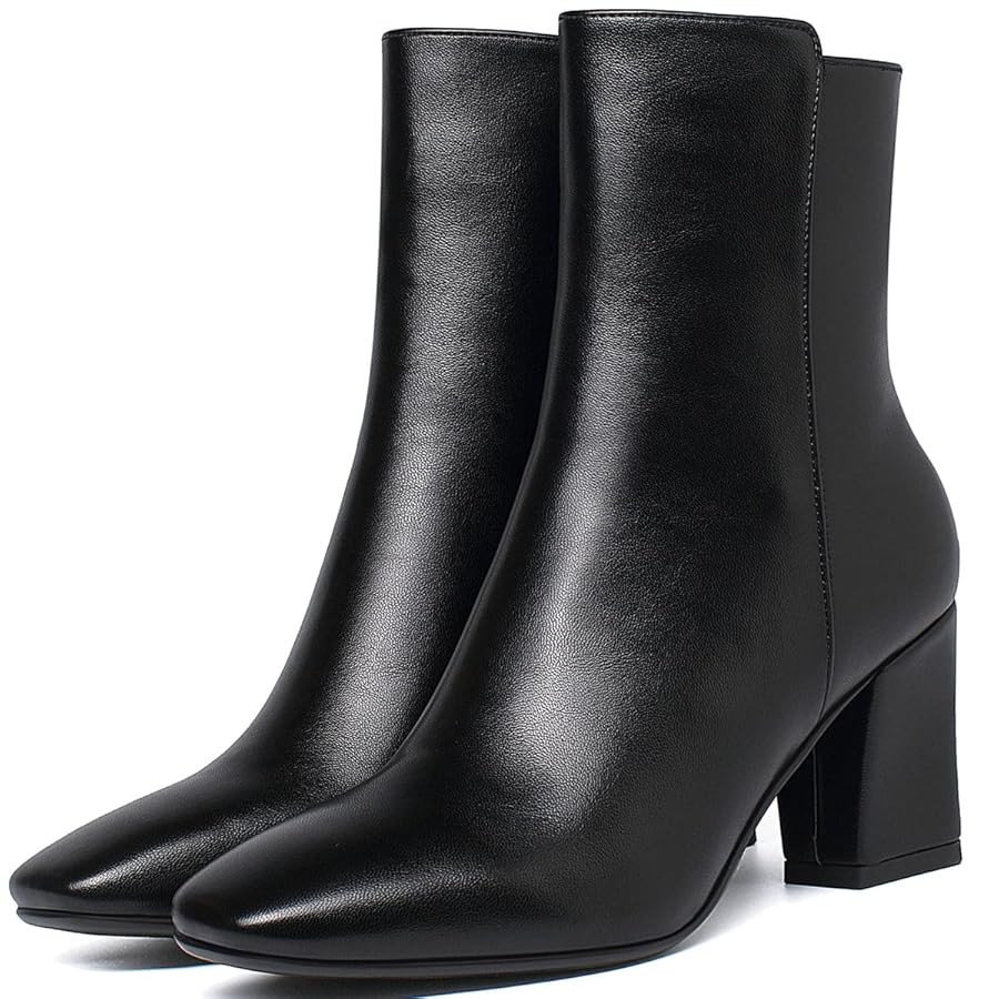 Caradise Womens High Chunky Heeled Boots Zip Up Square Toe Ankle Booties | Amazon (US)