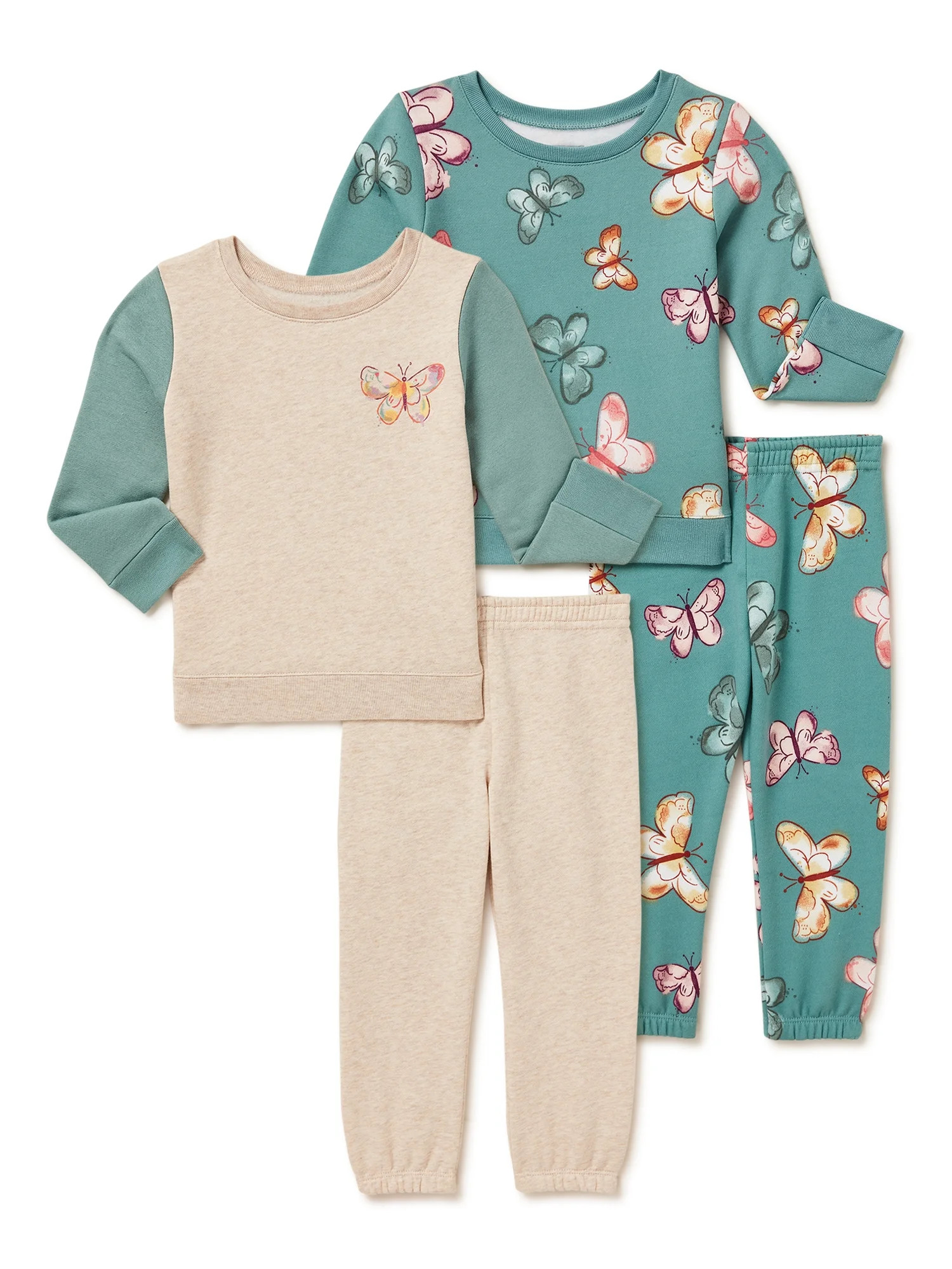 Garanimals Toddler Girls Fleece Sweatshirts and Sweatpants, 4-Piece Outfit Set, Sizes 2T-5T - Wal... | Walmart (US)