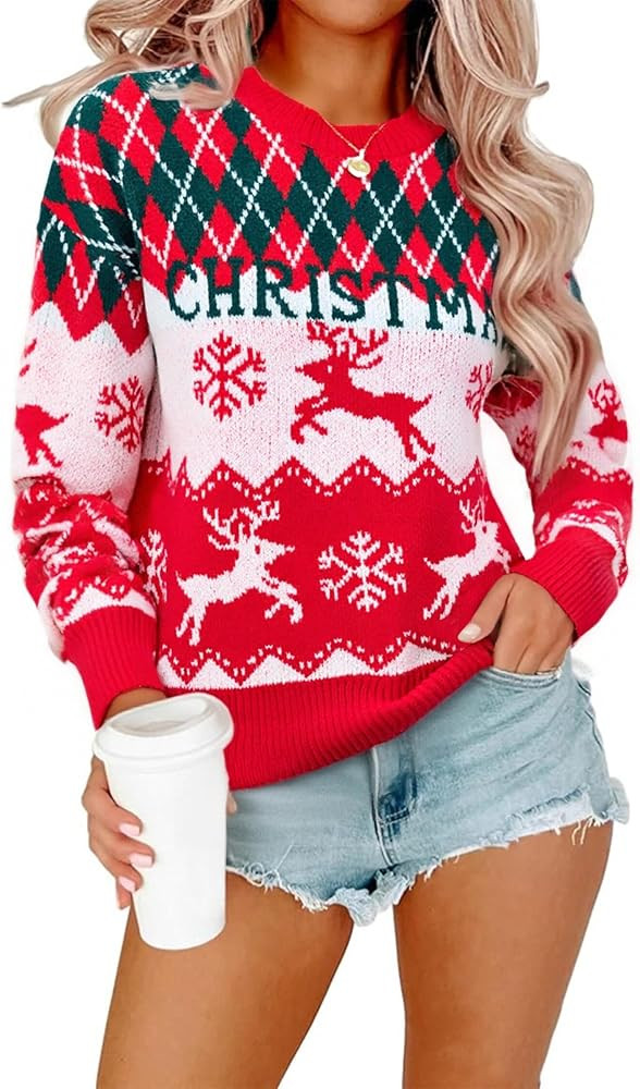 Cakulo Womens Funny Ugly Christmas Sweater Oversized Chunky Batwing Long Sleeve Crewneck Pullover... | Amazon (US)