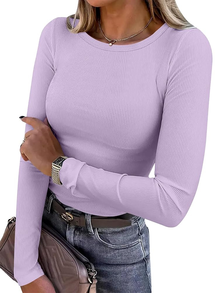 ANRABESS Women Long Sleeve Shirts Rib Knit Slim Fit Tops Basic Tee 2025 Fall Outfits Casual T-Shi... | Amazon (US)