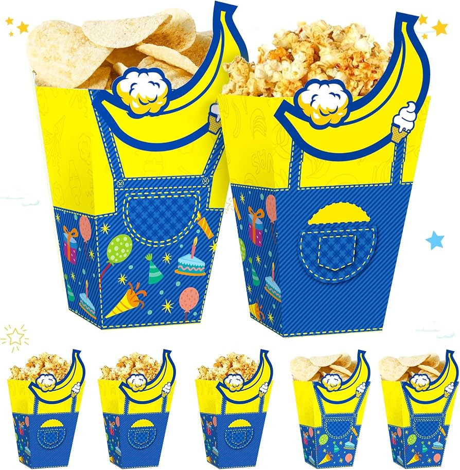 Cartoon Yellow Popcorn Boxes 16pcs Yellow Snack Treat Boxes for Kids Birthday Party Decorations | Amazon (US)