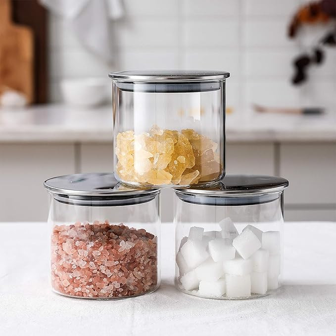 Airtight Storage Canisters, Set of 3 Glass Storage Containers with Stainless Lids, Clear Glass St... | Amazon (CA)