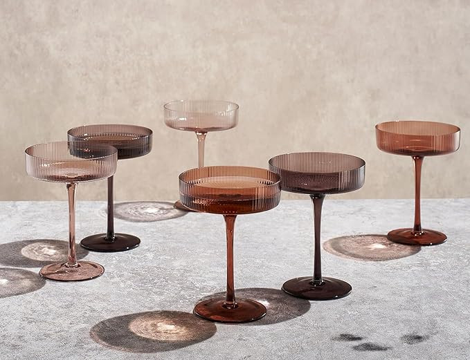 Venus Ribbed Champagne Coupe Set, 7oz Glasses Set of 6 For All Occasions, Gift for Her, Mom, Wife... | Amazon (US)