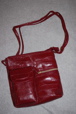 Womens BURGUNDY Maroon MOCK ALLIGATOR Hip Bag CROSS BODY PURSE Zip Fasten 8x8  | eBay | eBay US
