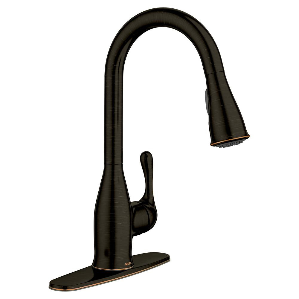 MOEN Kaden Single-Handle Pull-Down Sprayer Kitchen Faucet with Reflex and Power Clean in Mediterr... | The Home Depot