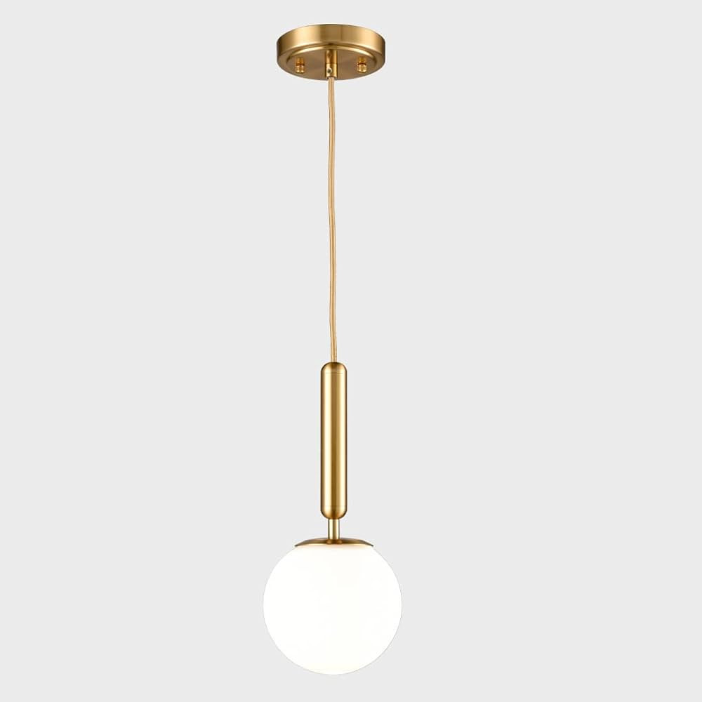 DIRYZON EUL Mid Century Modern Globe Pendant Light Opal Glass Hanging Light Fixture Gold Finish | Amazon (US)