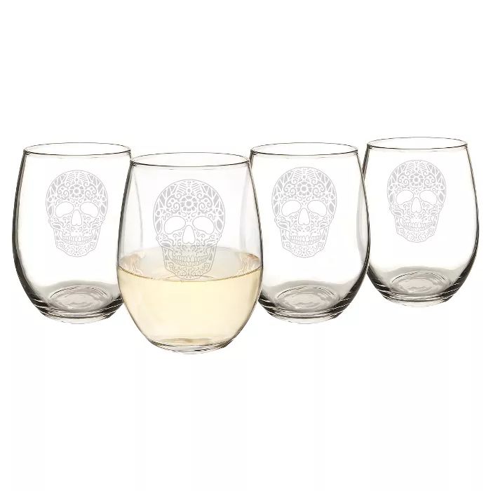 Halloween Sugar Skull Stemless Wine Glasses - 4ct | Target