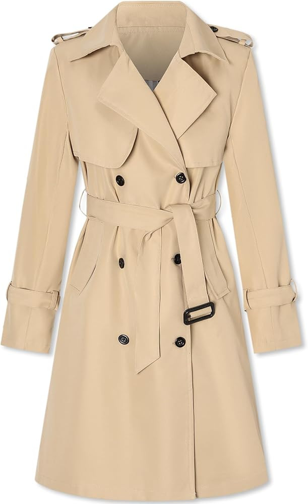 Betusline Women's Long Double-Breasted Trench Coat with Belt | Amazon (US)