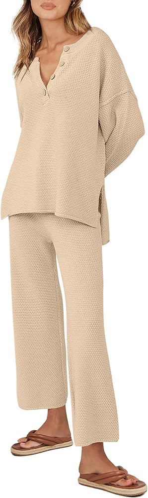 ANRABESS Women 2 Piece Outfits Oversized Loose waffle Knit Sweater Set 2024 Fall Trendy Matching ... | Amazon (US)