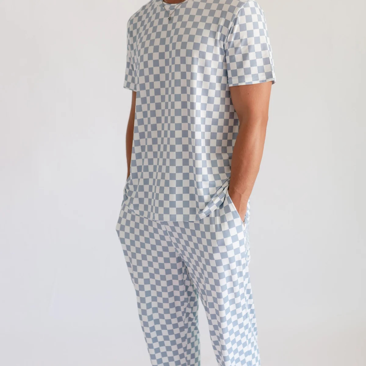 Adult Jogger Set In Cornflower Blue Checkered | Silks Design
