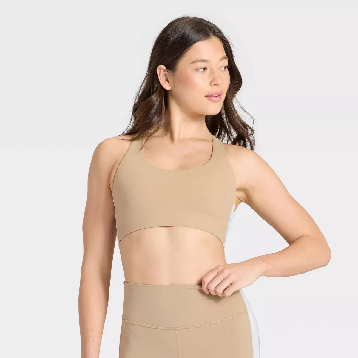 Women's Everday Soft Light Support Piped Longline Sports Bra - All In Motion™ Beige S | Target