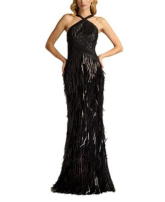 Tadashi Shoji Ares Sequin Fringe Halter Gown  | Bloomingdale's Women | Bloomingdale's (US)