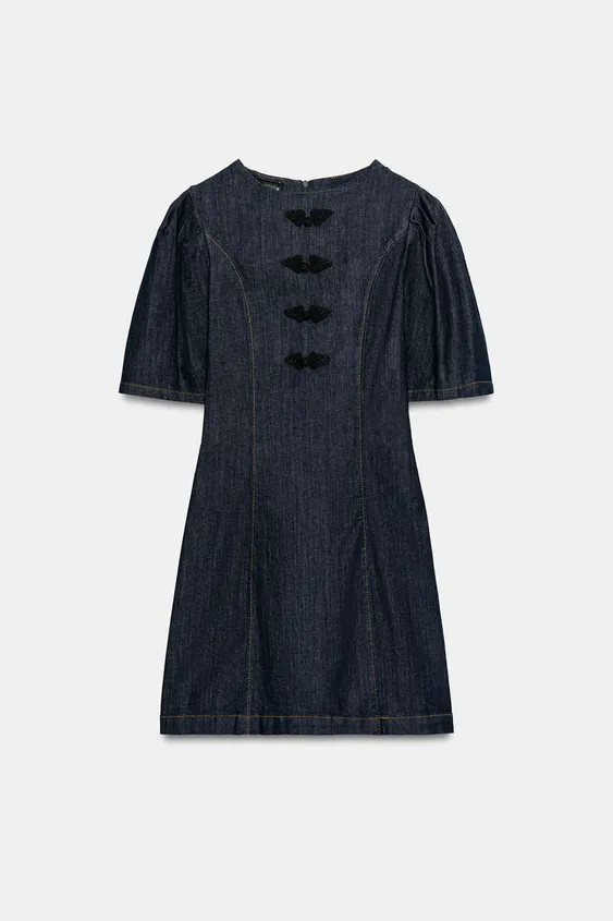Model height: 178 cmShort dress with a round neck and short sleeves. Faux button detail on the fr... | Zara UK