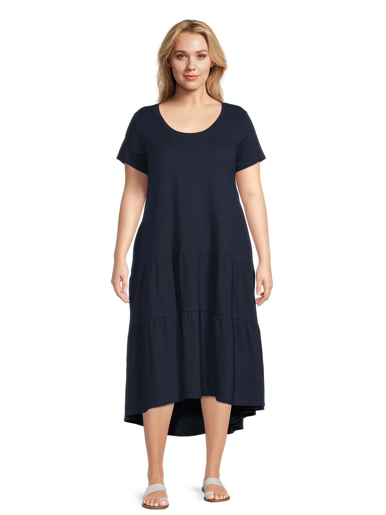 Terra & Sky Women's Plus Size Tiered Knit Maxi Dress | Walmart (US)