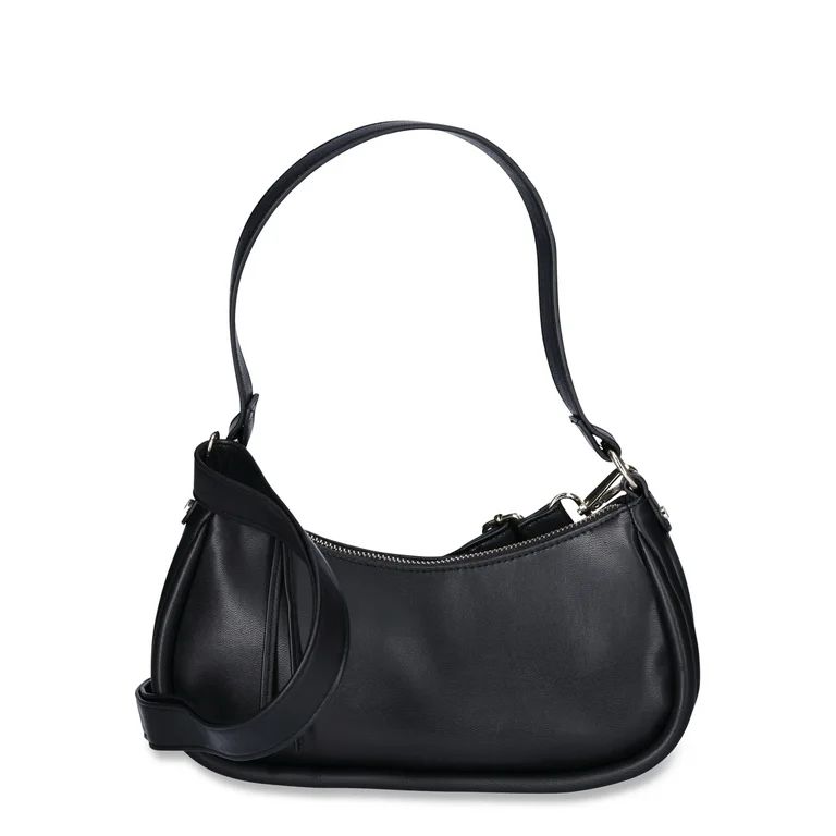 No Boundaries Women's Baguette Shoulder Bag with Crossbody Strap, Black | Walmart (US)