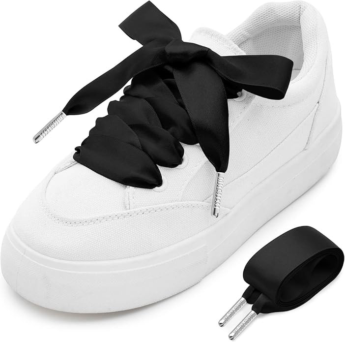 Satin Ribbon Shoe Laces: 2.2CM Wide Flat Silk Shoelaces 1 Pair for Women | Amazon (US)
