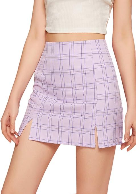 SweatyRocks Women's Casual High Waist Plaid Bodycon A-Line Mini Skirt | Amazon (US)