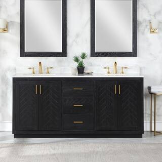 Altair Gazsi 72 in. W x 22 in. D x 34 in. H Bath Vanity in Black Oak with Grain White Composite S... | The Home Depot