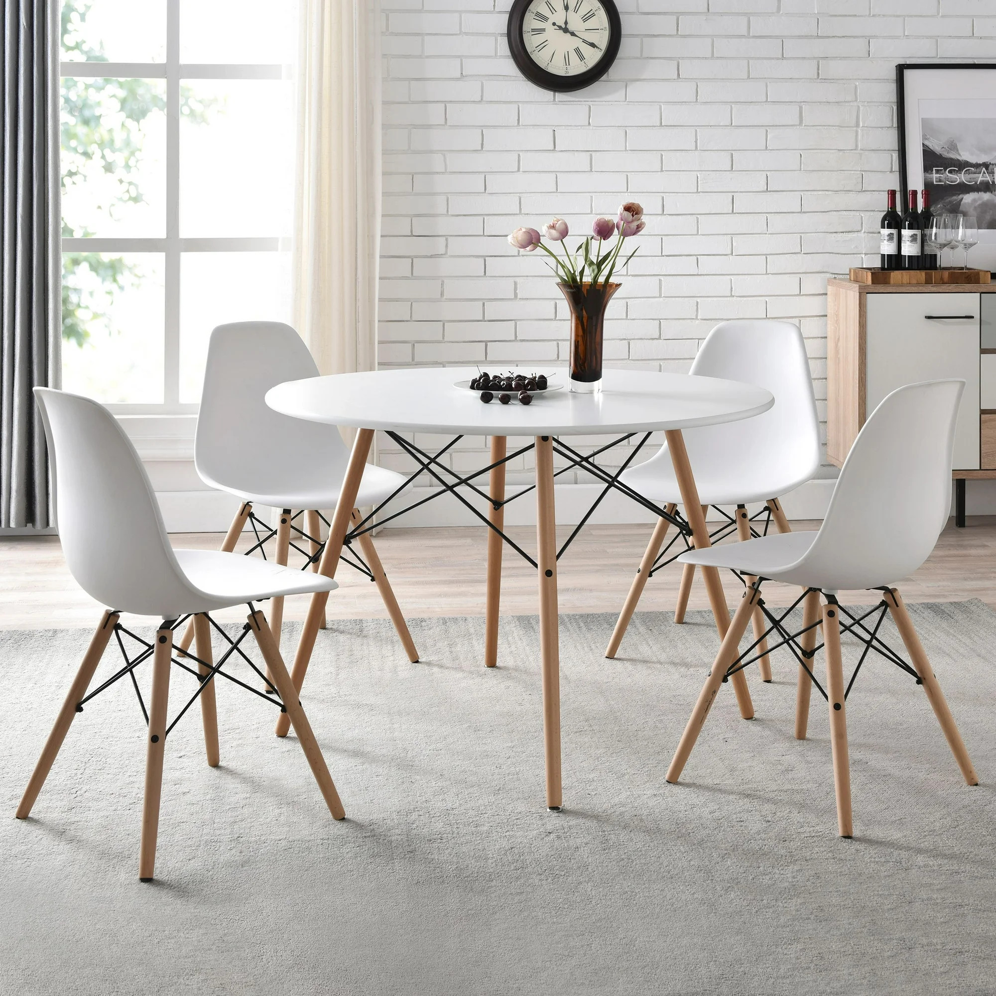Mainstays Mid-Century Modern Dining Chair, Set of 4, White and Beech Color for Indoor - Walmart.c... | Walmart (US)