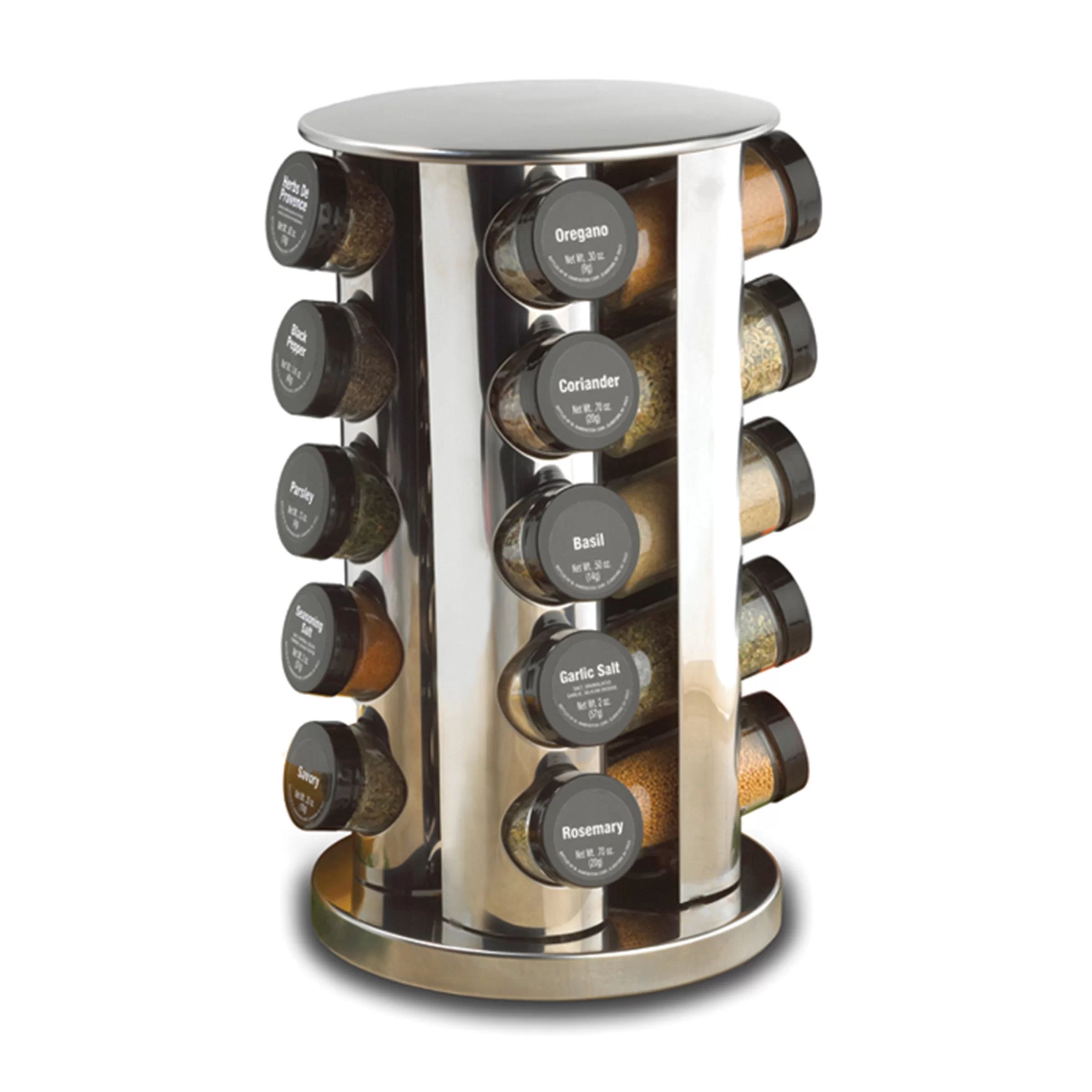 Kamenstein Revolving 20-Jar Countertop Rack Tower Organizer, Polished Stainless Steel with Black ... | Wayfair North America