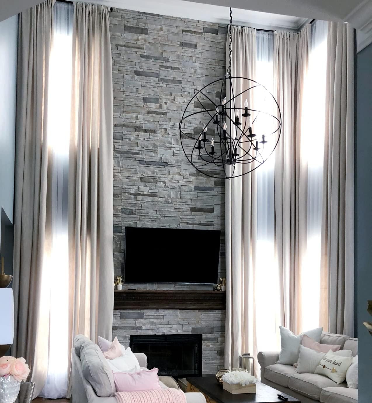 Ikiriska Extra Long Luxury Solid Linen Curtain Custom Made 8-24 ft Length 2 Story Drapes (Beige, ... | Amazon (US)
