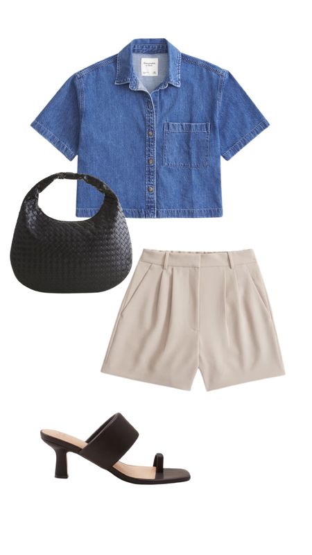 Work outfit, Abercrombie, denim shirt, shoulder bag, linen shorts 

#LTKstyletip #LTKitbag
