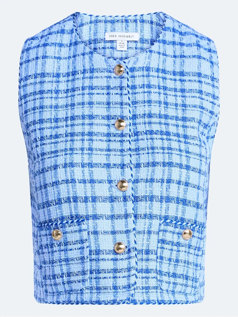 Free Assembly Women's and Women's Plus Sleeveless Button Front Tweed Shell, Sizes XS-4X | Walmart (US)
