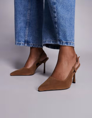 Simmi London Exmoor slingback heeled shoes in tan suede | ASOS (Global)