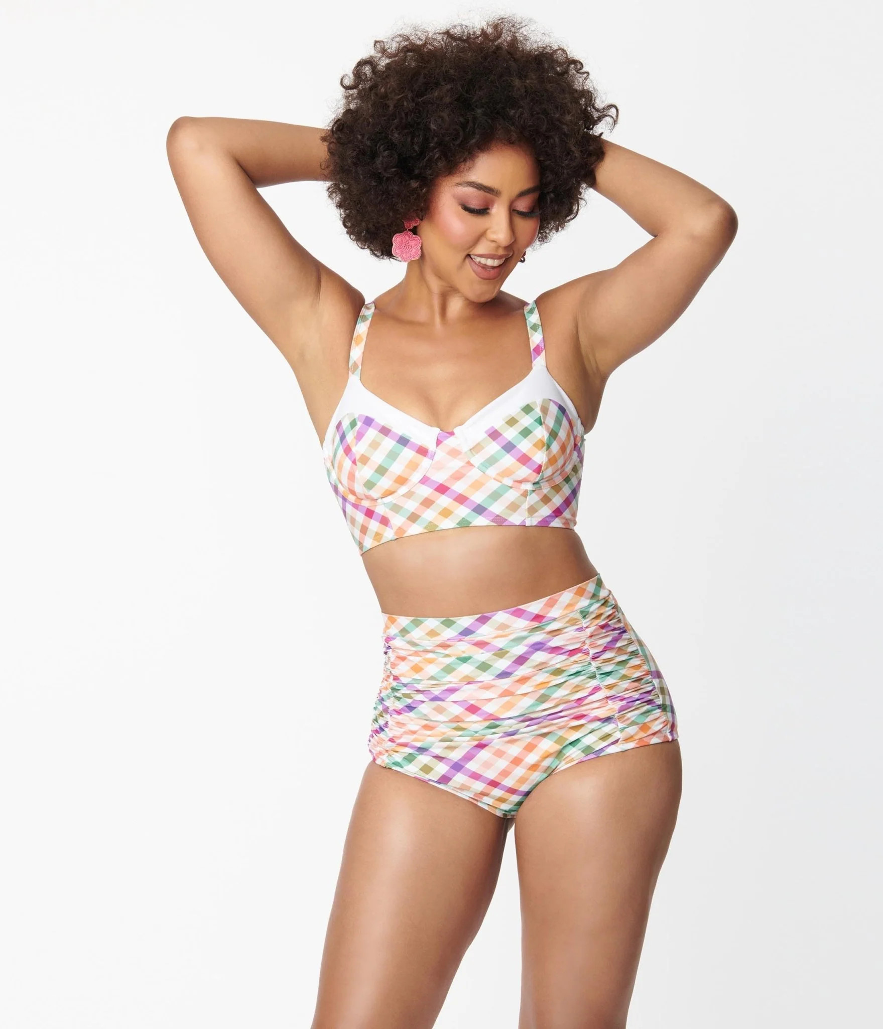 Unique Vintage Pastel Madras Gingham Monroe Swim Bottom | UniqueVintage