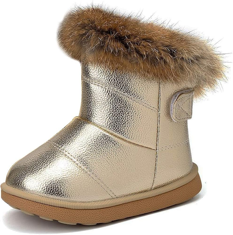 KVbabby Girl's Snow Boots Toddler Boots Kids Warm Winter Boots Fur Lined Waterproof Boots PU Leather | Amazon (US)