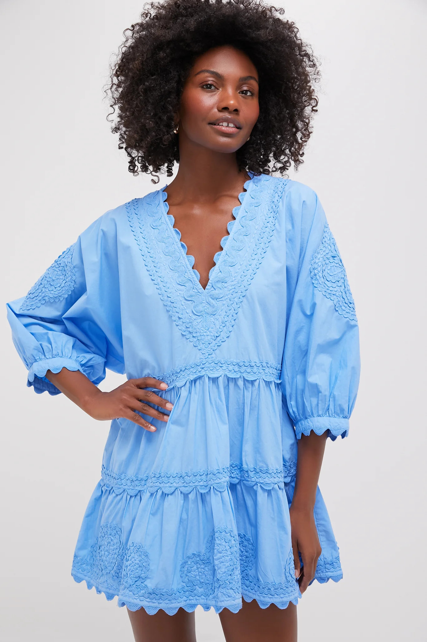 Exclusive Periwinkle Poplin V-Neck Tiered Mini Dress | Tuckernuck (US)