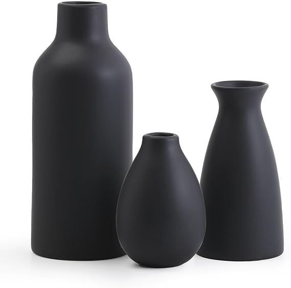 Black Ceramic Vase,Modern Farmhouse Vases Set for Home Decor,Decorative Flower Vase for Centerpie... | Amazon (US)