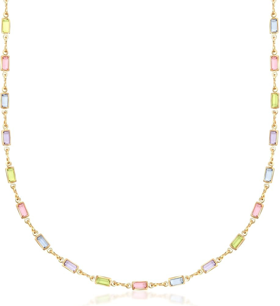 Barzel 18K Gold Plated Multi Stone Crystal Baguette Necklace for Women - Made In Brazil | Amazon (US)