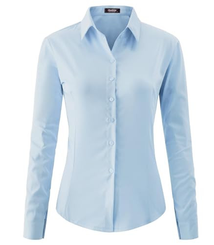 jonivey Womens Long Sleeve Button Down Stretch Dress Shirt Soft Wrinkle Free Work Casual Business Office Blouse (Light Blue,M) | Amazon (US)