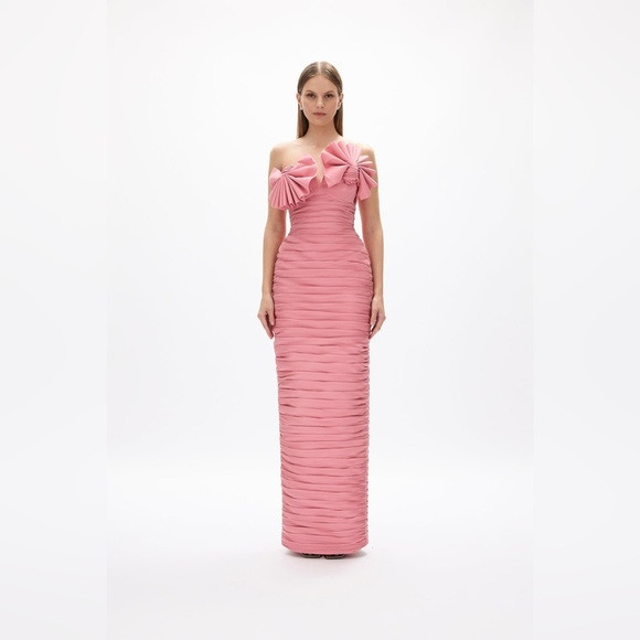 Rachel Gilbert Jensen Pink Flower Appliqued Strapless Column Gown AU1/US4 NWT | Poshmark