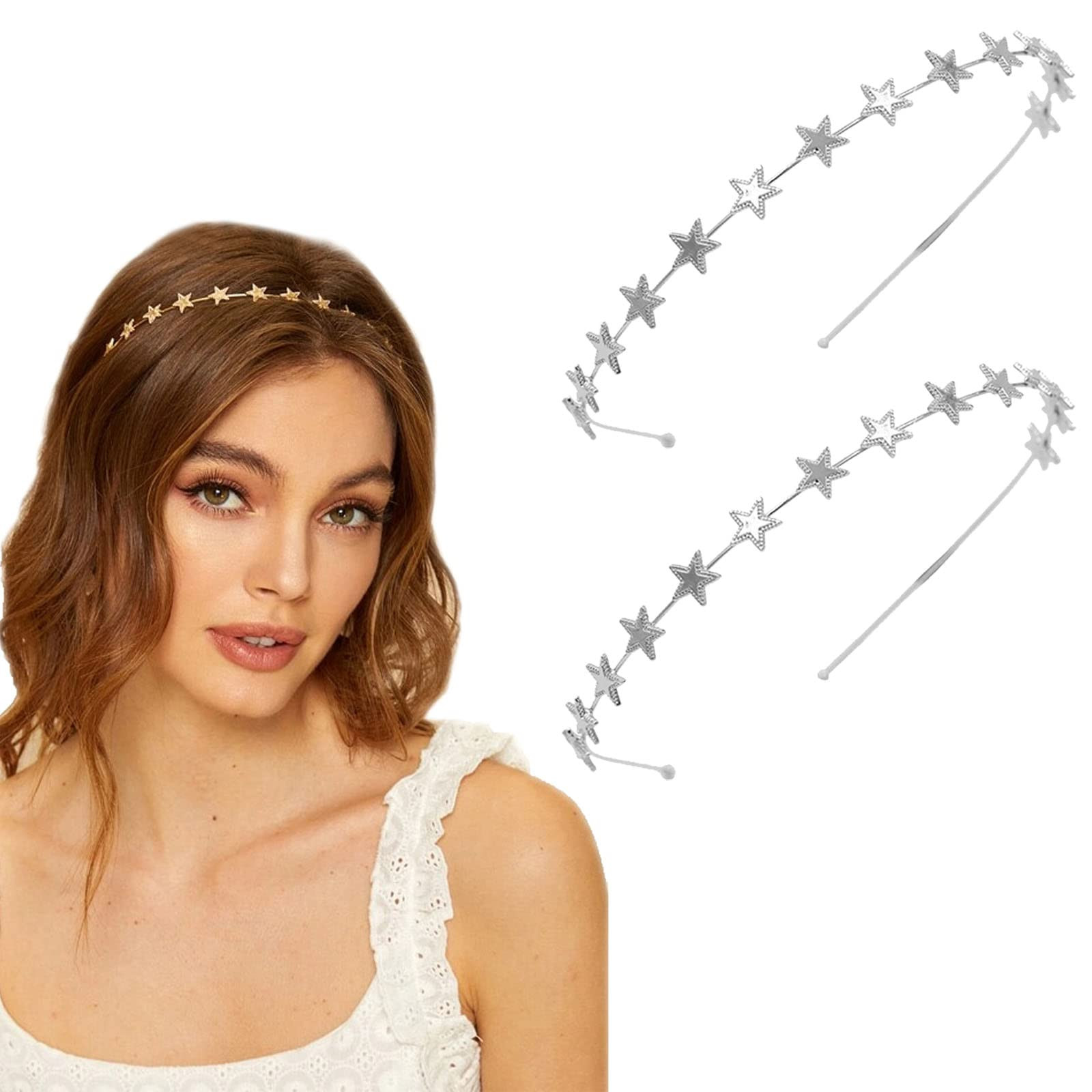 Amazon.com : Aswewamt 2 PACK Alloy Five-pointed Star Headbands Bridal Hair Hoop Wedding Hair Accessories Ornaments for Elegant Women Girls (Silver) : Beauty & Personal Care | Amazon (US)