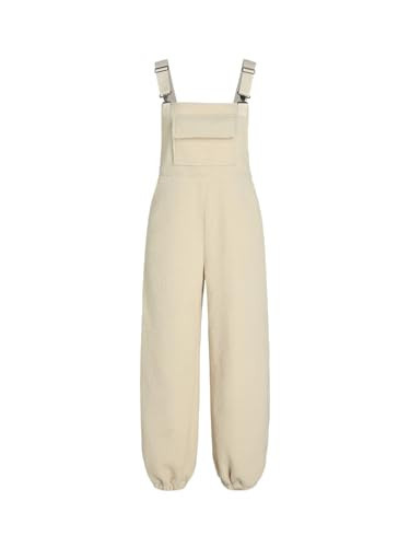 CIDER Women's Fleece Warm Overalls Jogger with Pockets Winter Outfits Sherpa Lined Loose Casual Jumpsuits: Beige, XS | Amazon (US)