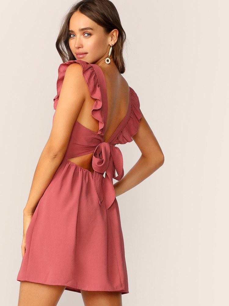 SHEIN Tie Back Ruffle Strap Fit & Flare Dress | SHEIN